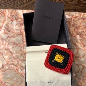 Prada Red Crochet Brooch